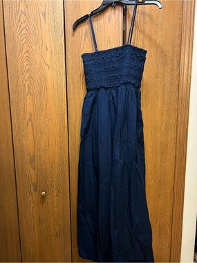 LOFT Navy Smocked Strap Maxi Dress